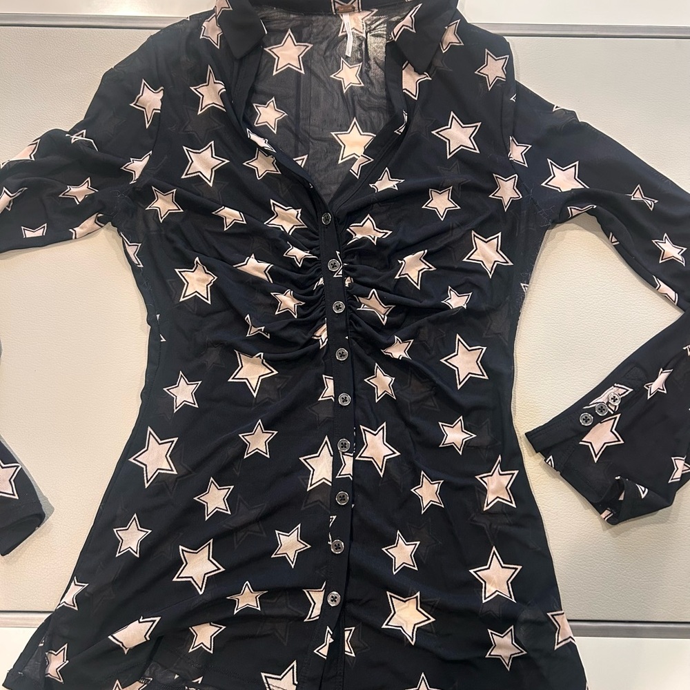 Free People Black Star Pattern Blouse
